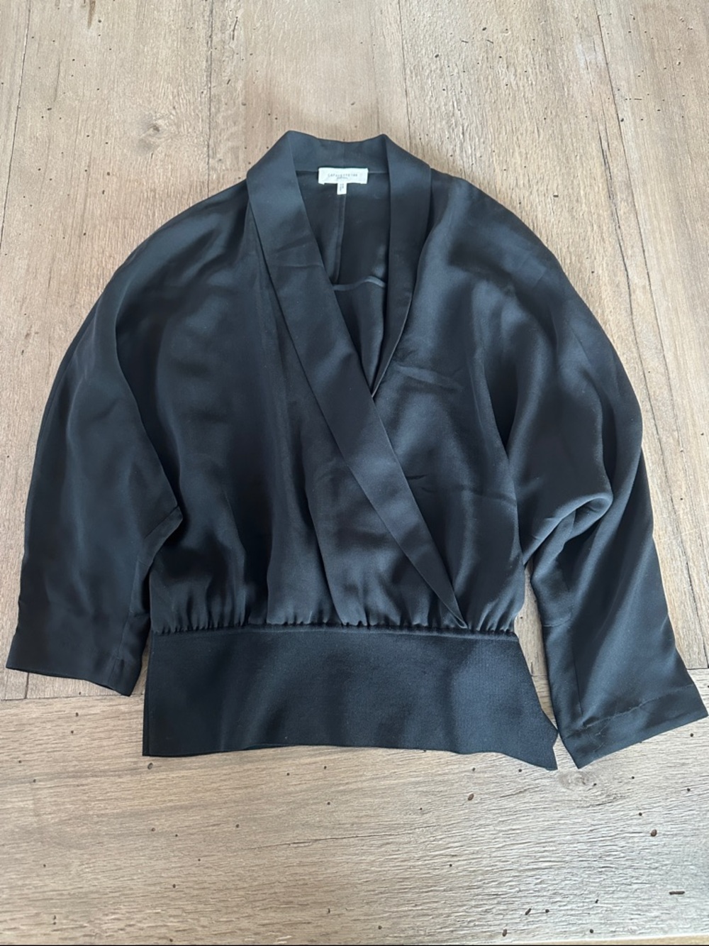 Lafayette 148 New York Black Satin Collar Top